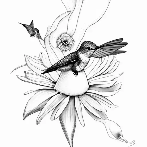 Hummingbird With Aster And Morning Glory