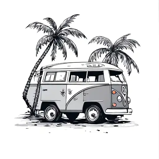 Surf Palm Tree Tiki Vw Camper