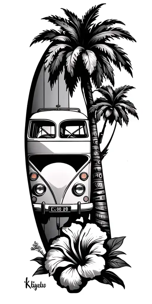 Surf Palm Tree Tiki Vw Camper Hibiscus