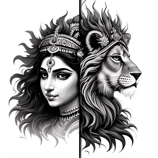 Half Durga Maa With Half Lion Head