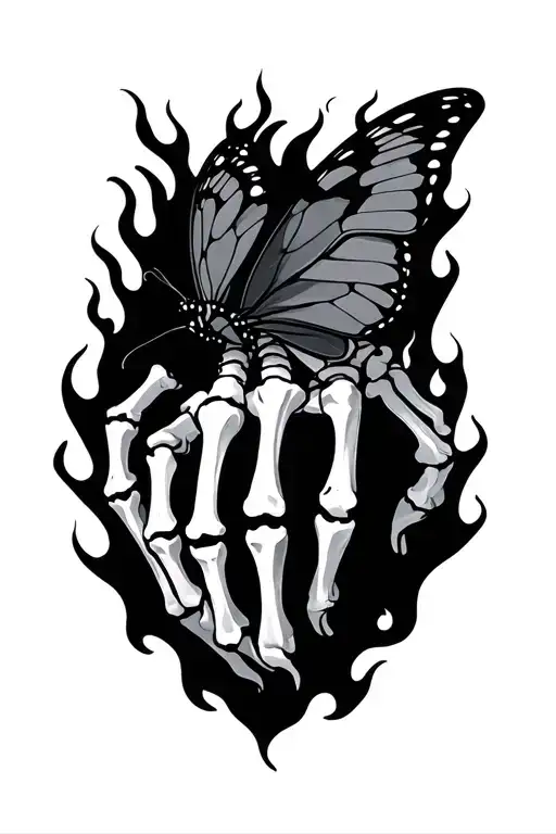 Hand Skeleton Flames Butterfly