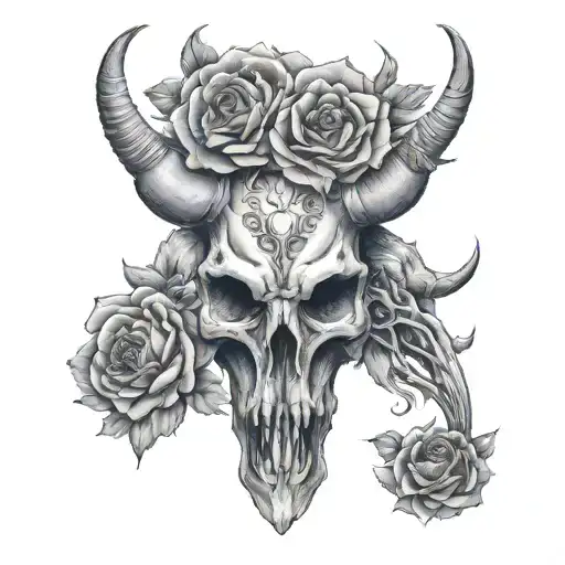 Bullhead With Skulls And Roses