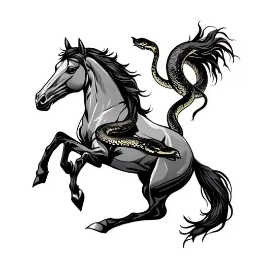 Horse Fighting With Snake