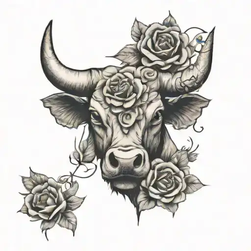 Bull Head And Roses