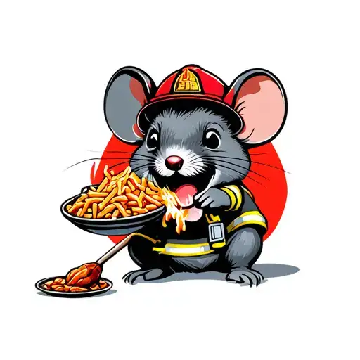 Firefighter Mouse Eating Chinese Food Laughing