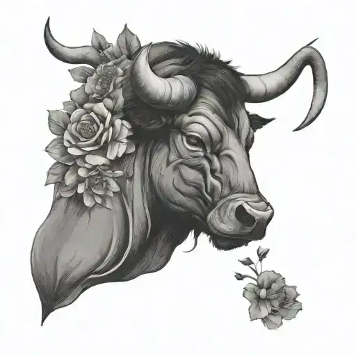 Bull Head Side View With Flowers