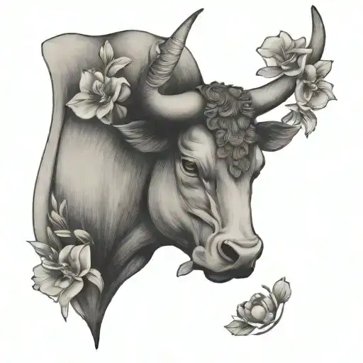 Bull Head Side View With Flowers