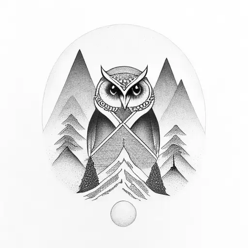 Mountains And River And Owl And Trinity Knot