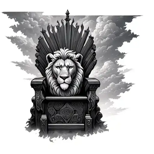 Throne With Lion And Clouds In The Background
