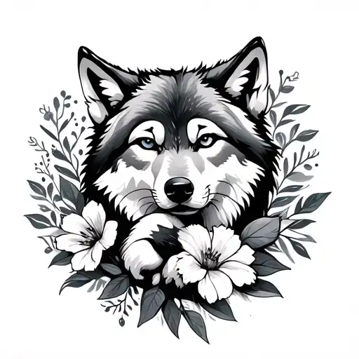 Flowers Wolf Protects Her Wolf Cub