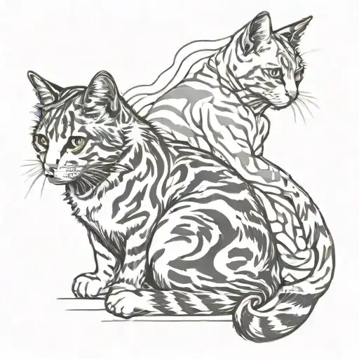 Cat And Woman Sitting Side By Side