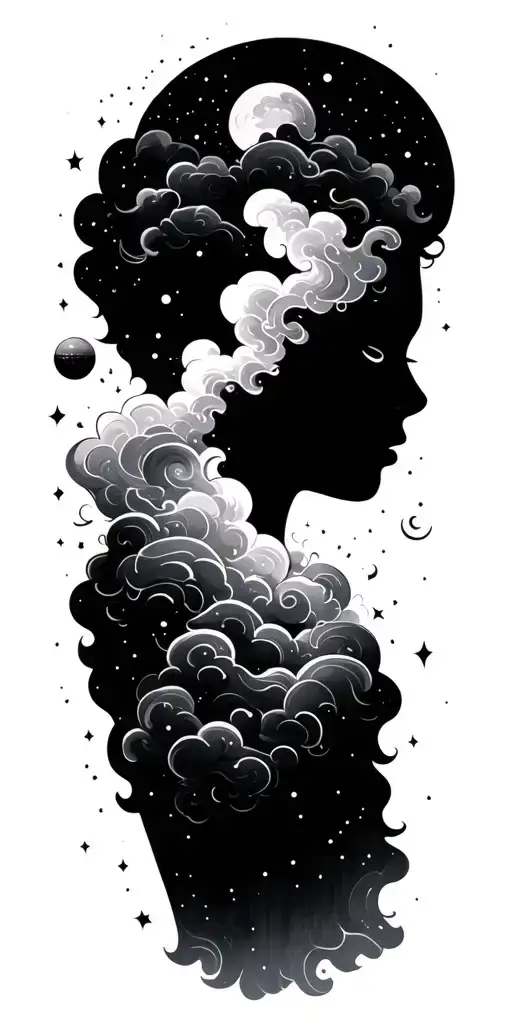Cloudy Head Silhouette In Space Daydreaming