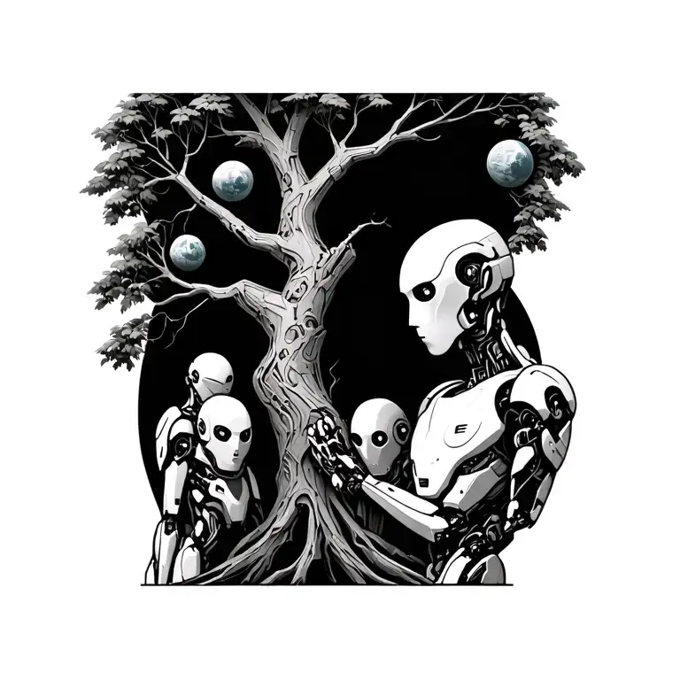Space Human Robot Three Sond Molded Into A Branched Tree Symbolizing Love And Eternity