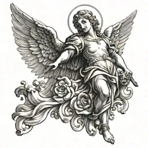 Archangel Gabriel Protecting A Cherub Renaissance Style