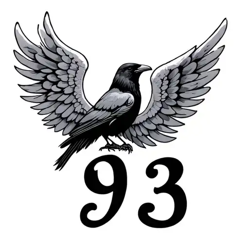 Small Fine Line Angel Wings With Crow And Number 93