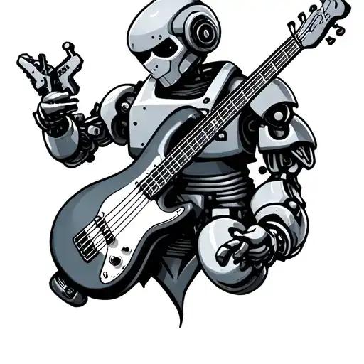 Neo Traditional Robot Playing A Bass Guitar