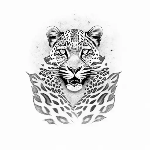 Roaring Leopard With Rose And Butterflies