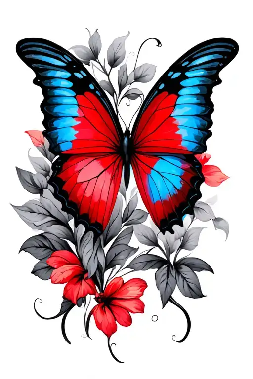 Red And Blue Butterfly Overlapping Tattoo Design