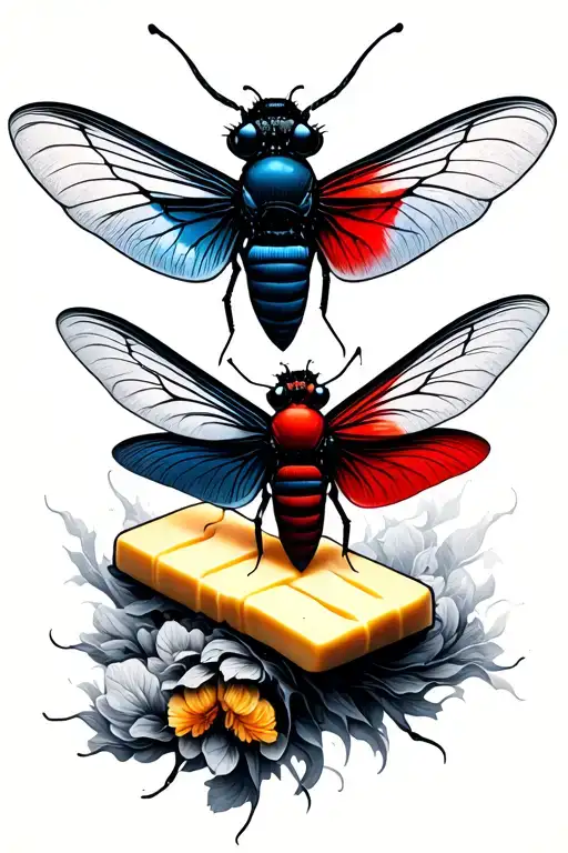Two Butter Flys On Top Of Eachother One Blue And One Red Slighty Tranparent