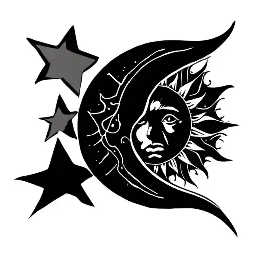 Cyber Siglism Sun Moon And 3 Stars In A Line Vertical Simplistic