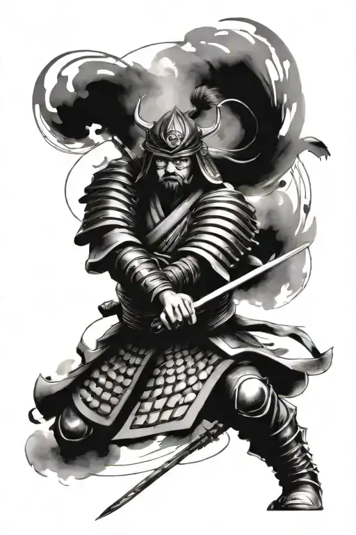 Japanese Samurai Warrior Transitioning To A Spiral Galaxy