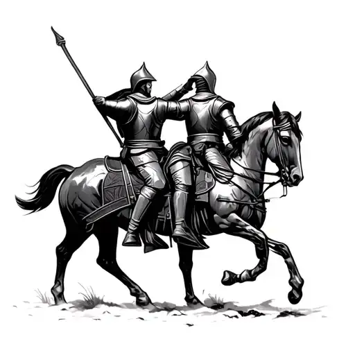 Knights Saluting One Another On Horse Back Lithographic Style