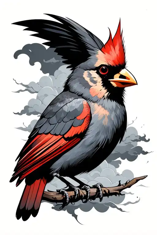 Cardinal With Clouds And