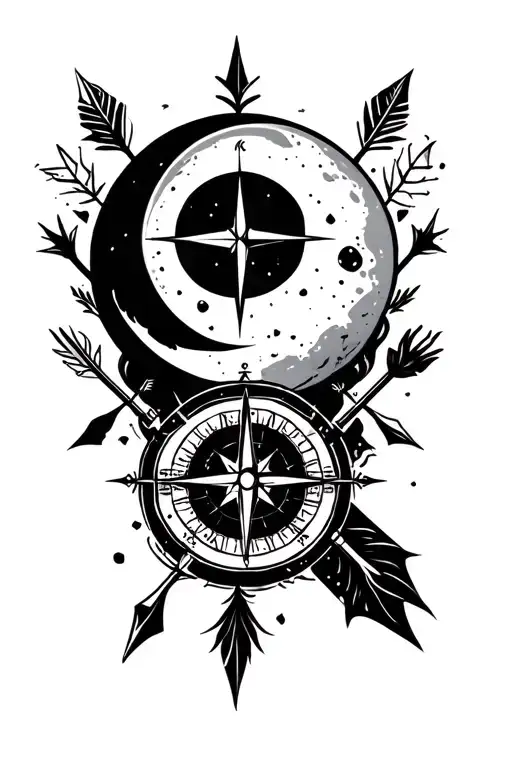 Moon And Compass And Small Decorative Arrows
