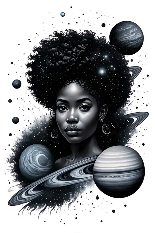 Galaxy And Planets Afro Woman Face