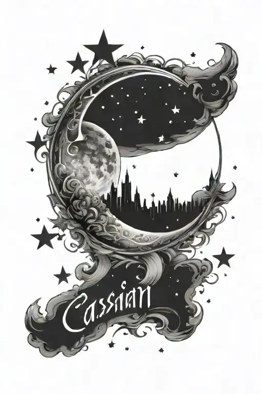 Moon And Stars With The Name Cassian Written In The Stars