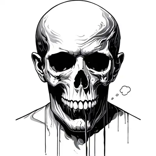 Man's Face Half Skull Trippy Thought Bubble