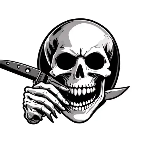 Skeleton Holding A Knife Against Its Throat And Has An Evil Smirk On Its Face