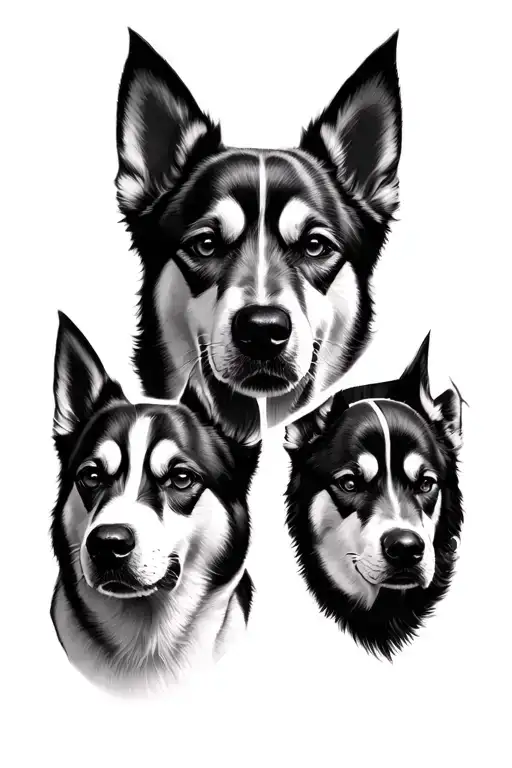 Japanese Oriental Background With Photos Of Dog Faces Half Sleeve