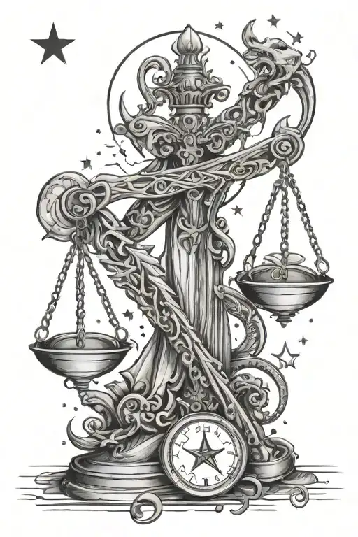 Libra Scale With Dagger Middle And Snake With Stars In Its Scales With Libra Constellation