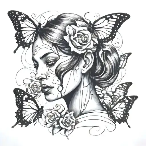 Broken Woman Face With Butter Fly Coming