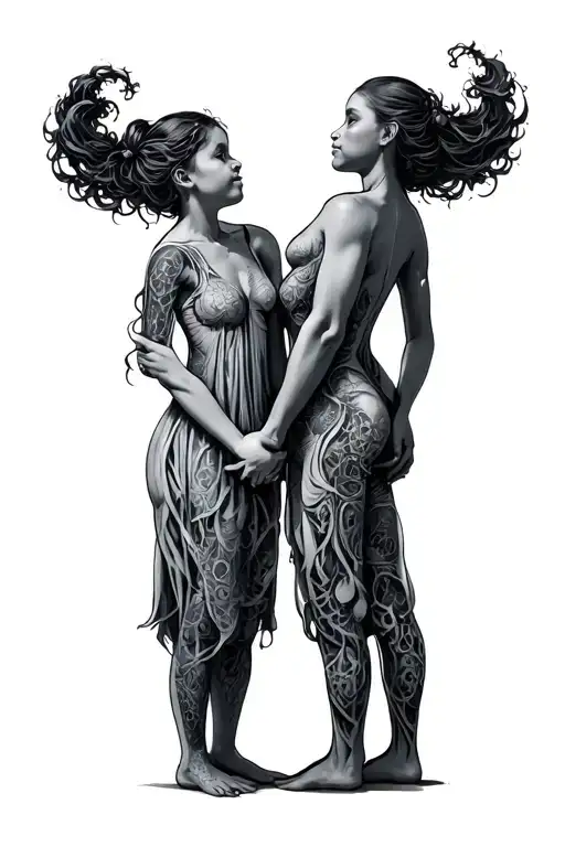 Bio Mechanical Father And Daughters Holding Hands