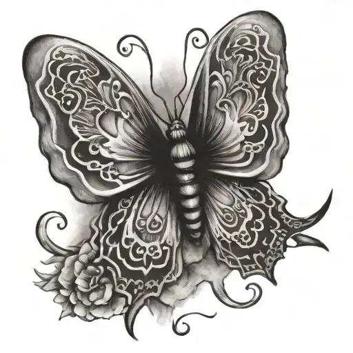 Love Moth Spread Its Wings Tattoo With A Black-gray Color Palette