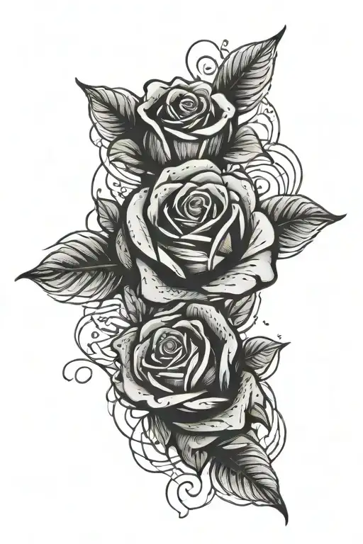 Blackwork Design Of A Rose Intertwined With Car Engine Parts