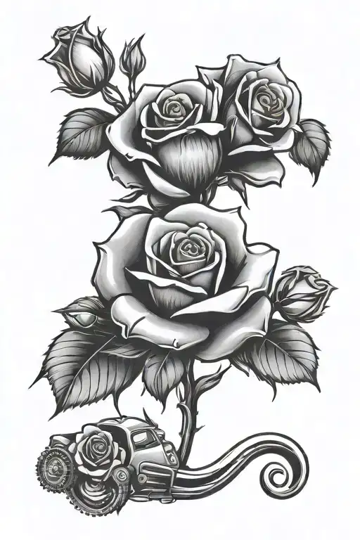 Design Of A Rose With Car Engine Parts