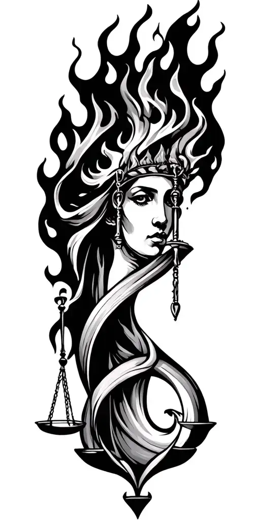 Libra Zodiac Sign Surrounded With Flames