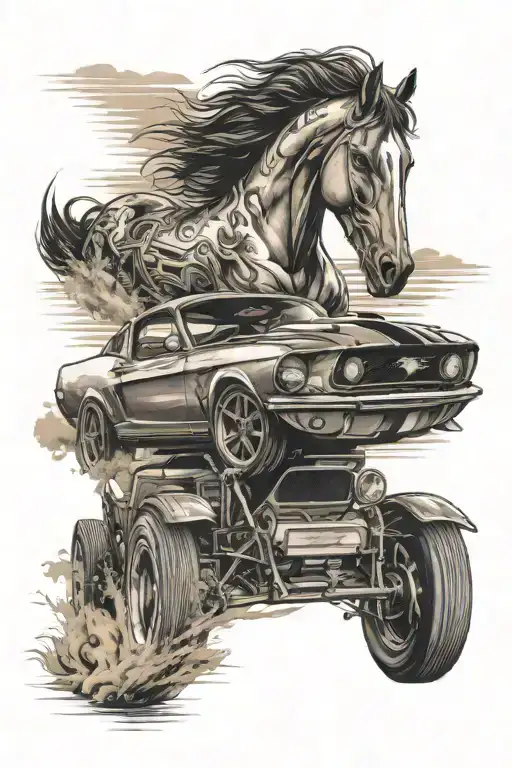 A Ford Mustang Speeding On The Beach With A Sunrise On The Background