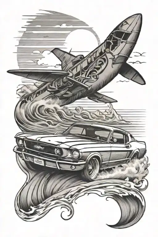 A Ford Mustant Speeding On The Beach With A Sunrise On The Background