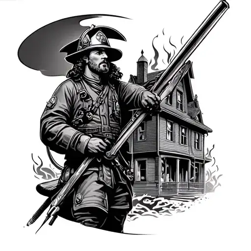 Modern Saint Florian Firefighter With Burning House