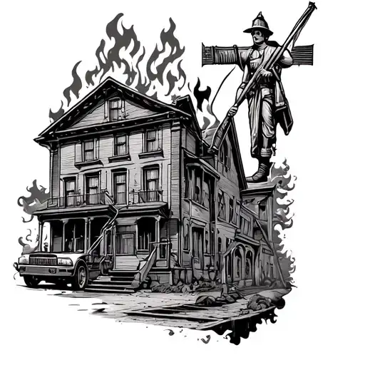 Vertical Saint Florian Firefighter With Burning House