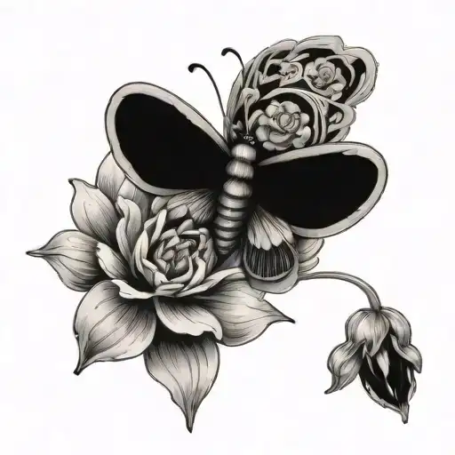 A Mystical Moth Emerging From A Blooming Flower