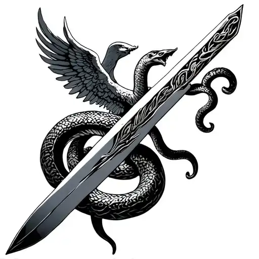 Sword With Angel On Top With A Snake Wrapped Tightly