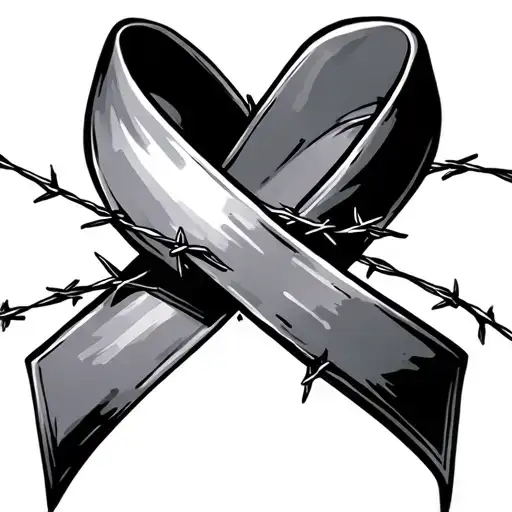 Cancer Ribbon With Barbed Wire Wrapped Together