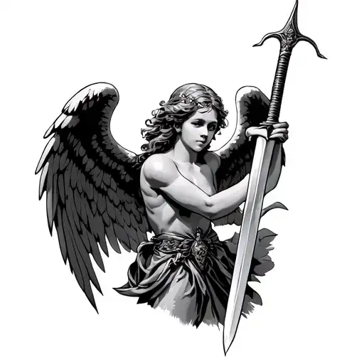 Angel Holding A Sword Piercing
