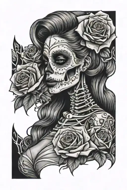 Mexican Arm Tattoo Stylish Looking Skeleton Women With Rose
