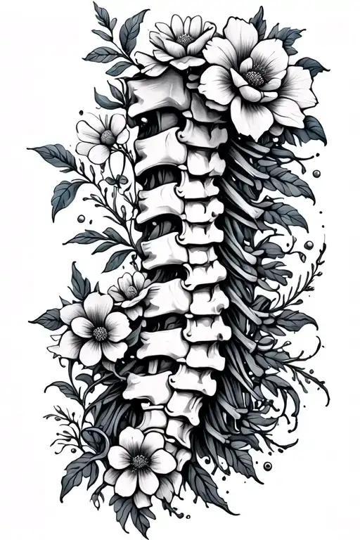 So It'll Be A Line Work Of An Actual Human Spine Featuring Flowers And Bio Materials Growing Out